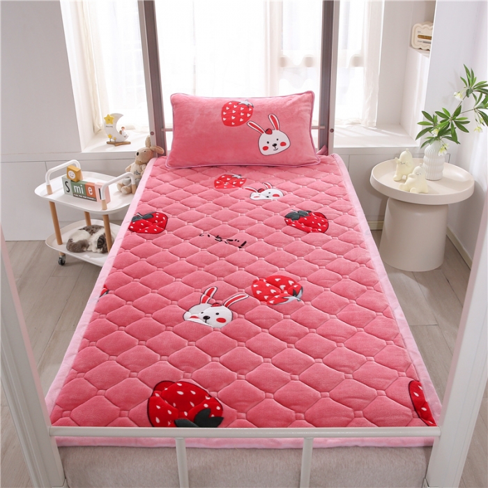 91家纺网 家纺一手货源 找家纺 东宇床垫 2025新款A类抗菌牛奶绒加厚大豆学生床垫 草莓派对