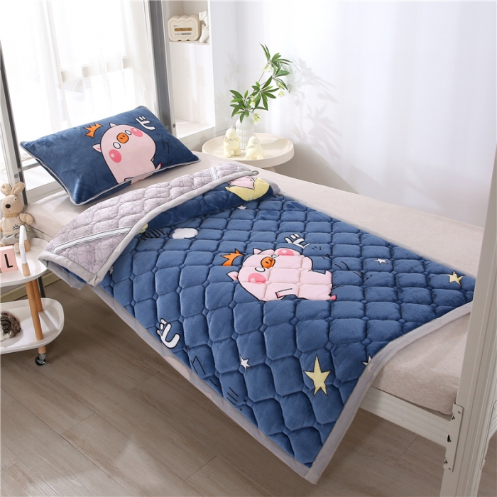 91家纺网 家纺一手货源 找家纺 东宇床垫 2025新款A类抗菌牛奶绒加厚大豆学生床垫 可爱猪