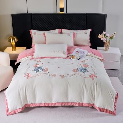 91家纺网 家纺一手货源 找家纺 凯艾玲 新款230克全消光A类牛奶绒四件套绣花系列