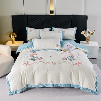 91家纺网 家纺一手货源 找家纺 凯艾玲 新款230克全消光A类牛奶绒四件套绣花系列