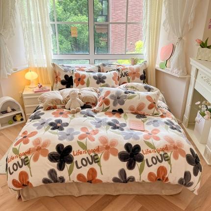 91家纺网 家纺一手货源 找家纺 （总）沐棉 2023新款牛奶绒印花+小清新四件套