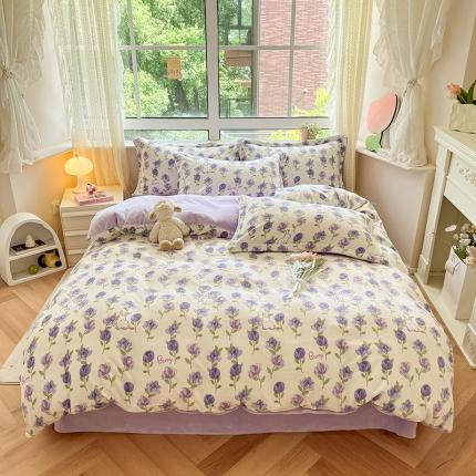 91家纺网 家纺一手货源 找家纺 （总）沐棉 2023新款牛奶绒印花+小清新四件套