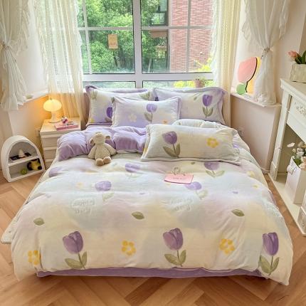 91家纺网 家纺一手货源 找家纺 （总）沐棉 2023新款牛奶绒印花+小清新四件套