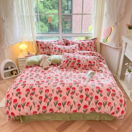 沐棉 2023新款牛奶绒印花+小清新四件套 玫瑰乐园