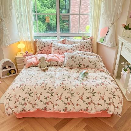 沐棉 2023新款牛奶绒印花+小清新四件套 秘密花园