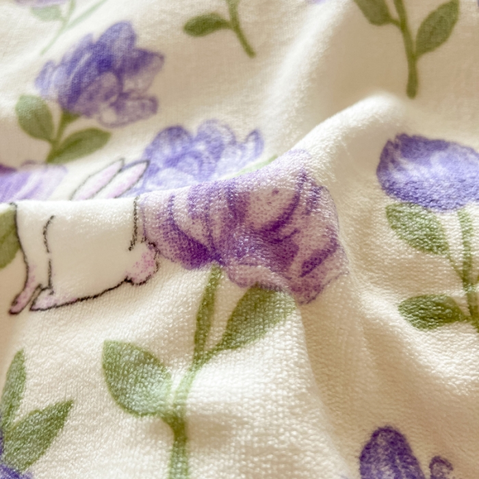 91家纺网 家纺一手货源 找家纺 沐棉 2023新款牛奶绒印花+小清新四件套 紫花小兔