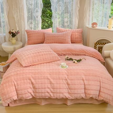 91家纺网 家纺一手货源 找家纺 总铠畅 2023爆款320克A类獭兔毛立体剪花纯色牛奶绒四件套-节节高