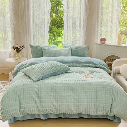 91家纺网 家纺一手货源 找家纺 总铠畅 2023爆款320克A类獭兔毛立体剪花纯色牛奶绒四件套-节节高