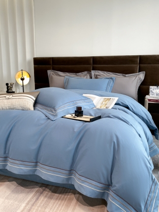 91家纺网 家纺一手货源 找家纺 总)高档礼盒装七星级酒店风加厚火山细绒160支纯棉磨毛刺绣长绒棉四件套