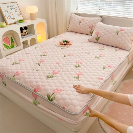 91家纺网 家纺一手货源 找家纺 （总）新款牛奶绒床笠夹棉床罩床单床盖床护垫套三件套