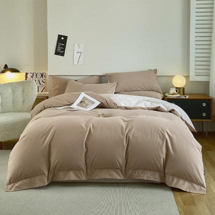 91家纺网 家纺一手货源 找家纺 2023新款全棉磨毛绣花四件套 潮流-红咖