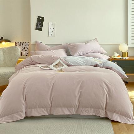 91家纺网 家纺一手货源 找家纺 2023新款全棉磨毛绣花四件套 潮流-灰紫