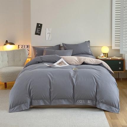 91家纺网 家纺一手货源 找家纺 2023新款全棉磨毛绣花四件套 潮流-蓝莓