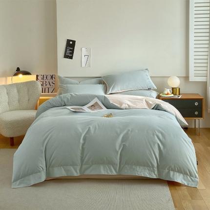 91家纺网 家纺一手货源 找家纺 2023新款全棉磨毛绣花四件套 潮流-芦草绿