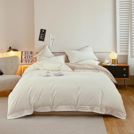 91家纺网 家纺一手货源 找家纺 2023新款全棉磨毛绣花四件套 潮流-奶白