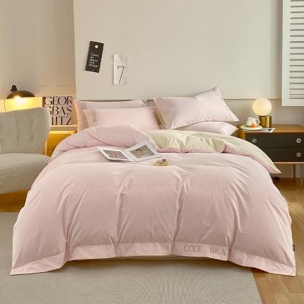 91家纺网 家纺一手货源 找家纺 2023新款全棉磨毛绣花四件套 潮流-心动粉