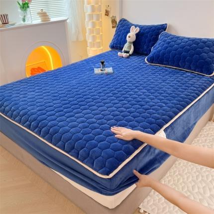 新款牛奶绒夹棉床笠床罩床单床盖床护垫套三件套 星空蓝