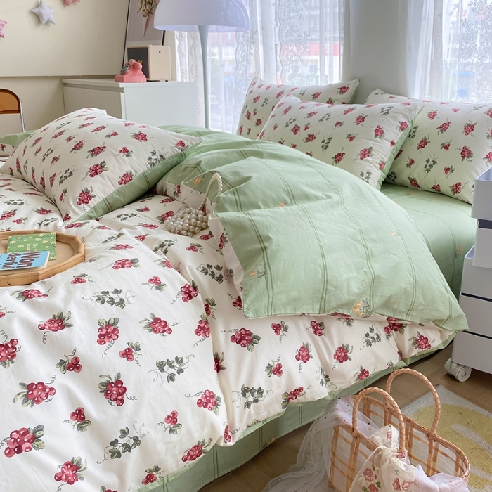 91家纺网 家纺一手货源 找家纺 宇彬家纺 2024新款13372全棉印花四件套和单被套 葡香满庭