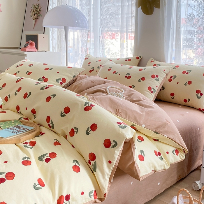 91家纺网 家纺一手货源 找家纺 宇彬家纺 2024新款13372全棉印花四件套和单被套 束朵-红