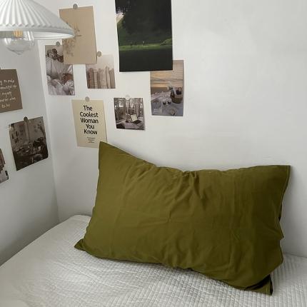 91家纺网 家纺一手货源 找家纺 恋恋三季 2024新款亲肤舒适枕套系列-全棉枕套 水洗全棉：橄榄绿