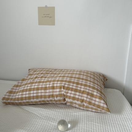 91家纺网 家纺一手货源 找家纺 恋恋三季 2024新款亲肤舒适枕套系列-全棉枕套 水洗全棉：华夫黄格