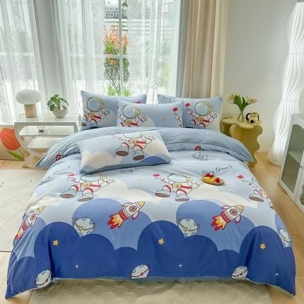 91家纺网 家纺一手货源 找家纺 金鑫汇 2023新款A版面料+B版高克重牛奶绒四件套 棉加绒-翱翔太空