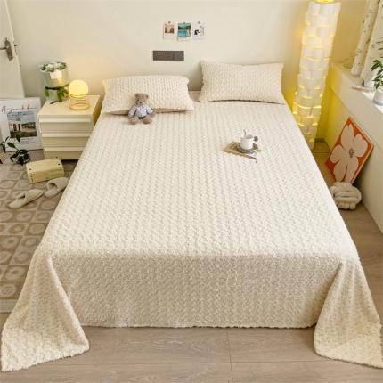 名兮 2023新款兔毛绒床单 玫瑰-白