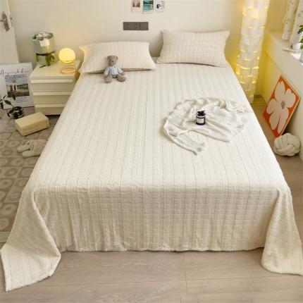 名兮 2023新款兔毛绒床单 奶油方格