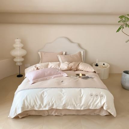 91家纺网 家纺一手货源 找家纺 用心 2023新款长绒棉高端家居刺绣四件套-瑞莎 瑞莎—豆沙