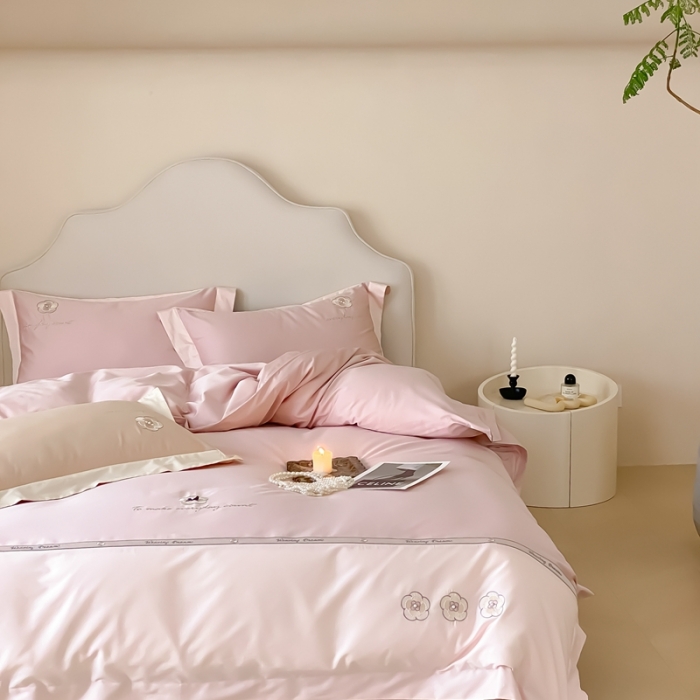 91家纺网 家纺一手货源 找家纺 用心 2023新款长绒棉高端家居刺绣四件套-瑞莎 瑞莎—粉