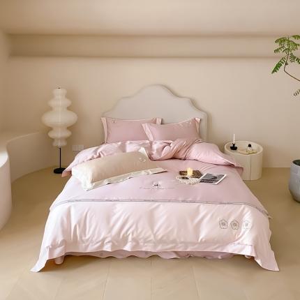 用心 2023新款长绒棉高端家居刺绣四件套-瑞莎 瑞莎—粉