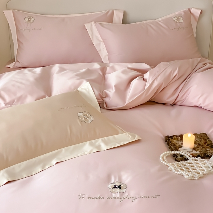 91家纺网 家纺一手货源 找家纺 用心 2023新款长绒棉高端家居刺绣四件套-瑞莎 瑞莎—粉