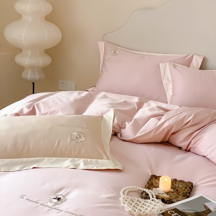 91家纺网 家纺一手货源 找家纺 用心 2023新款长绒棉高端家居刺绣四件套-瑞莎 瑞莎—粉