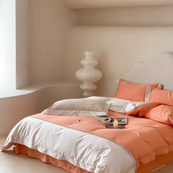 91家纺网 家纺一手货源 找家纺 用心 2023新款长绒棉高端家居刺绣四件套-瑞莎 瑞莎—桔