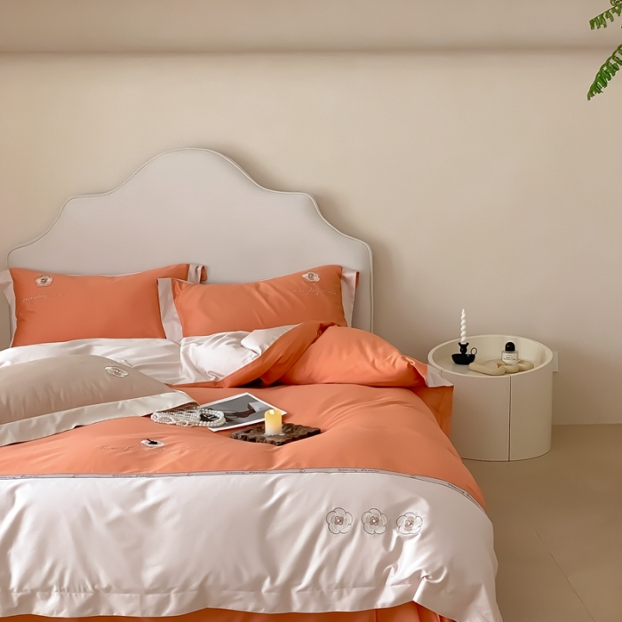 91家纺网 家纺一手货源 找家纺 用心 2023新款长绒棉高端家居刺绣四件套-瑞莎 瑞莎—桔