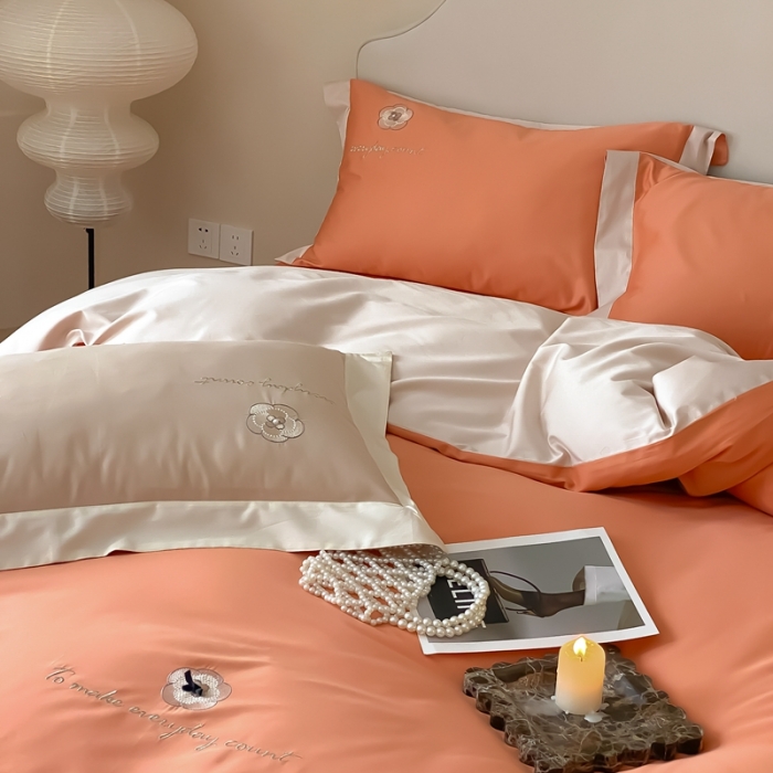 91家纺网 家纺一手货源 找家纺 用心 2023新款长绒棉高端家居刺绣四件套-瑞莎 瑞莎—桔