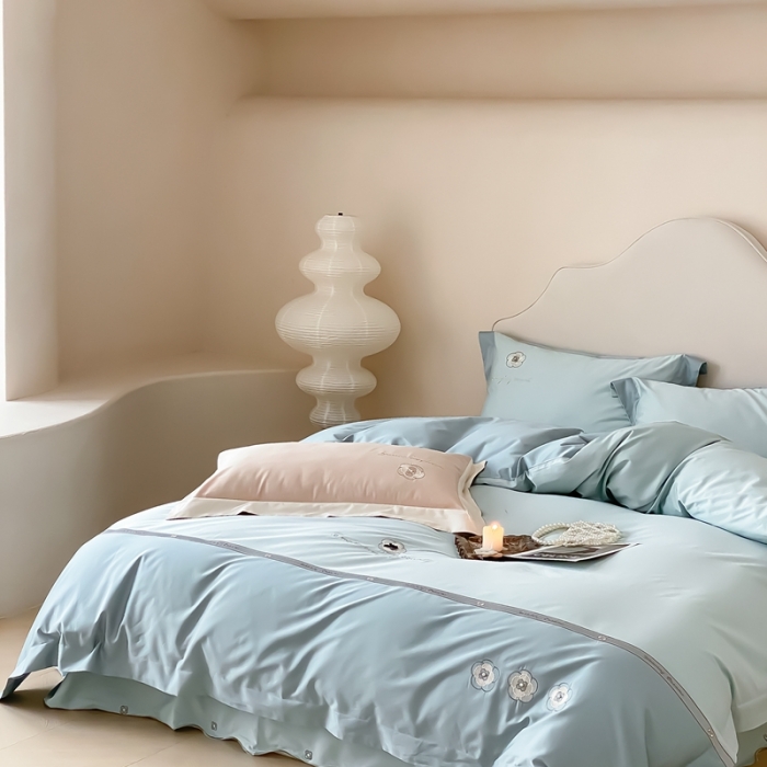 91家纺网 家纺一手货源 找家纺 用心 2023新款长绒棉高端家居刺绣四件套-瑞莎 瑞莎—蓝