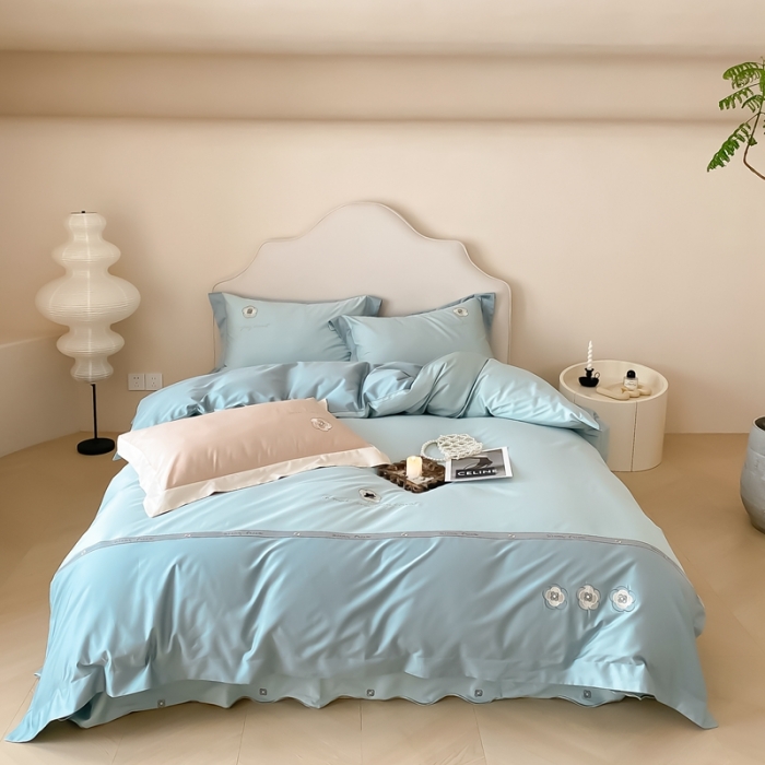 91家纺网 家纺一手货源 找家纺 用心 2023新款长绒棉高端家居刺绣四件套-瑞莎 瑞莎—蓝