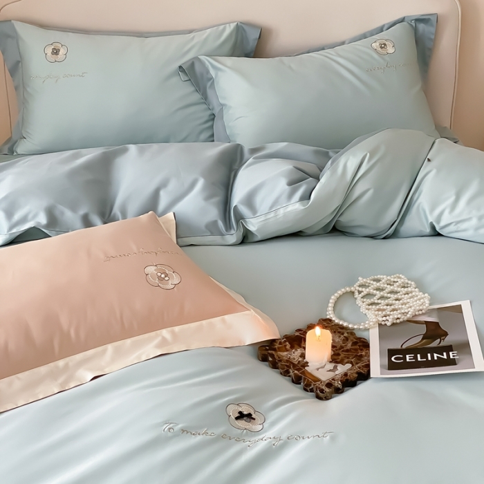 91家纺网 家纺一手货源 找家纺 用心 2023新款长绒棉高端家居刺绣四件套-瑞莎 瑞莎—蓝