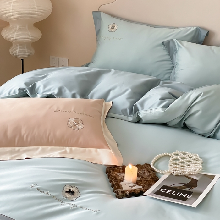 91家纺网 家纺一手货源 找家纺 用心 2023新款长绒棉高端家居刺绣四件套-瑞莎 瑞莎—蓝