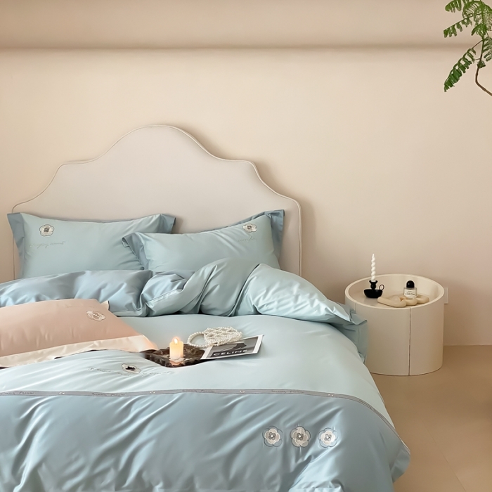 91家纺网 家纺一手货源 找家纺 用心 2023新款长绒棉高端家居刺绣四件套-瑞莎 瑞莎—蓝