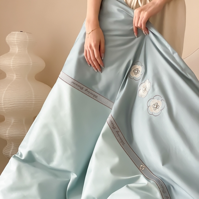 91家纺网 家纺一手货源 找家纺 用心 2023新款长绒棉高端家居刺绣四件套-瑞莎 瑞莎—蓝