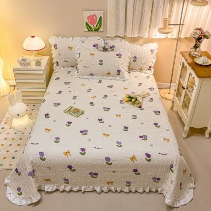 91家纺网 家纺一手货源 找家纺 沐辰家居2023新款牛奶绒印花床盖 小紫花