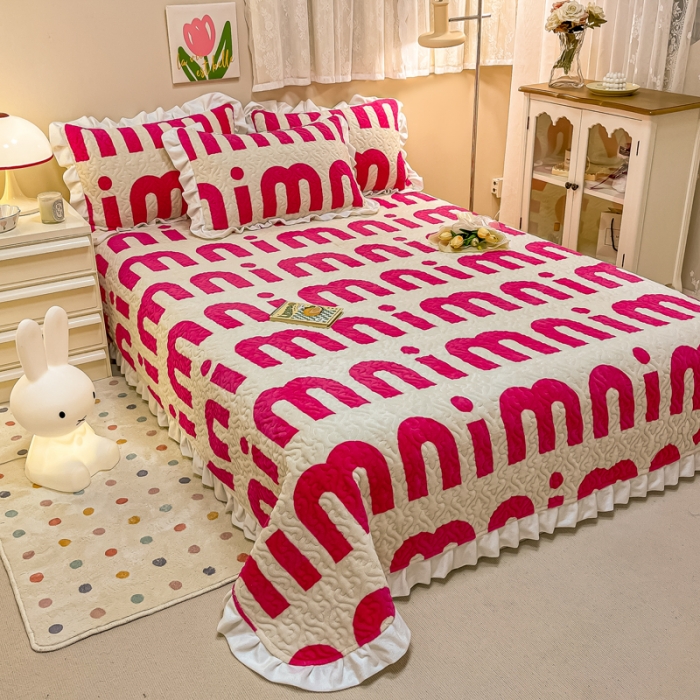 91家纺网 家纺一手货源 找家纺 沐辰家居2023新款牛奶绒印花床盖 MIN-粉