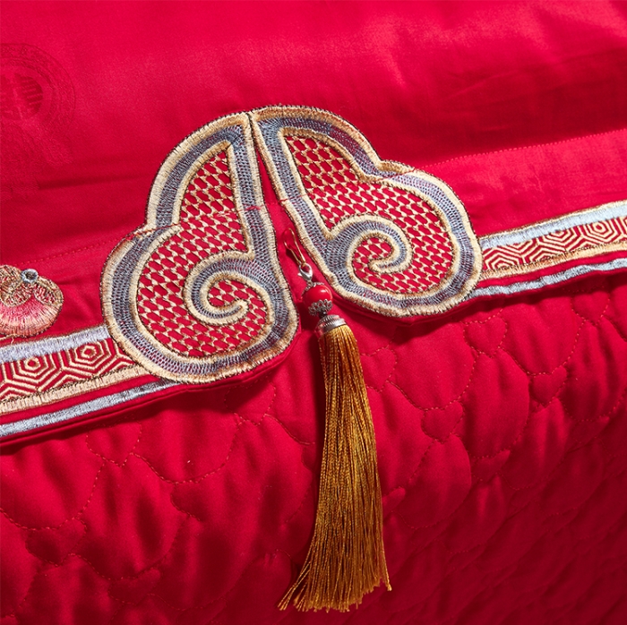 91家纺网 家纺一手货源 找家纺 （总）用心 2023新款长绒棉提花高端绣花龙凤婚庆四件套