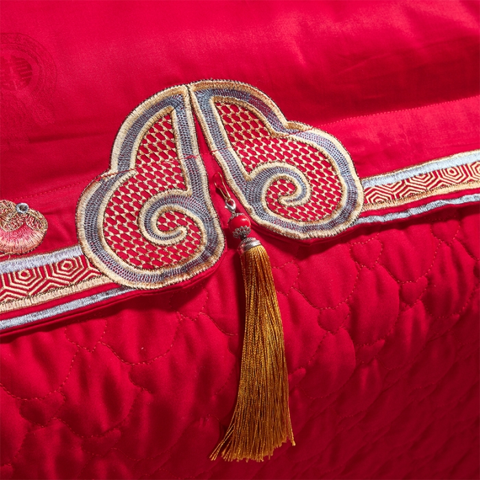 91家纺网 家纺一手货源 找家纺 用心 2023新款长绒棉提花高端绣花龙凤婚庆四件套 龙凤千禧