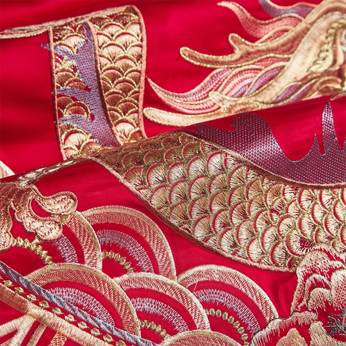 91家纺网 家纺一手货源 找家纺 用心 2023新款长绒棉提花高端绣花龙凤婚庆四件套 龙凤瑞彩