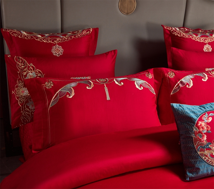 91家纺网 家纺一手货源 找家纺 （总）用心 2023新款全棉高端绣花龙凤婚庆四件套