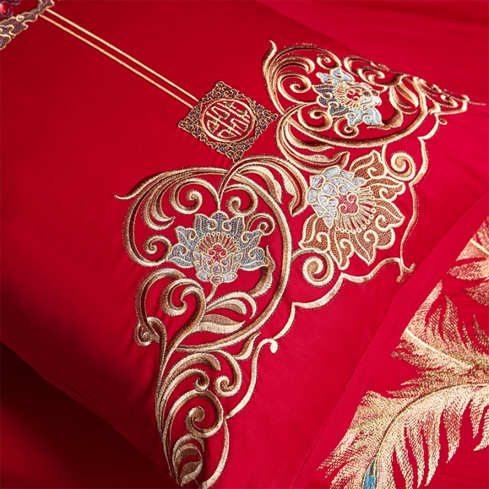 91家纺网 家纺一手货源 找家纺 （总）用心 2023新款全棉高端绣花龙凤婚庆四件套