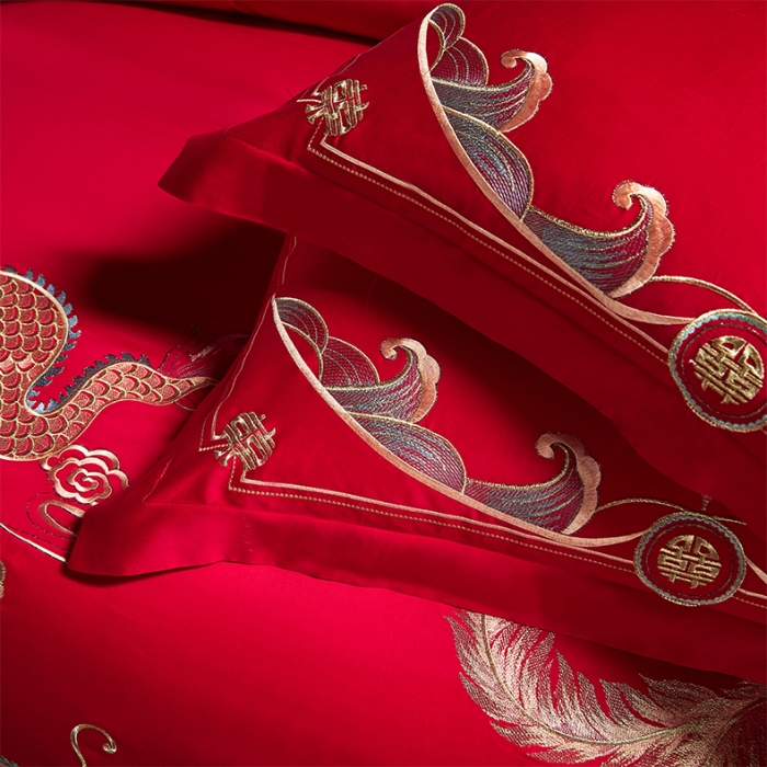 91家纺网 家纺一手货源 找家纺 （总）用心 2023新款全棉高端绣花龙凤婚庆四件套